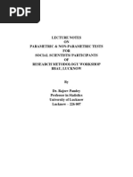 Lecture Notes ON Parametric & Non-Parametric Tests FOR Social Scientists/ Participants OF Research Metodology Workshop Bbau, Lucknow