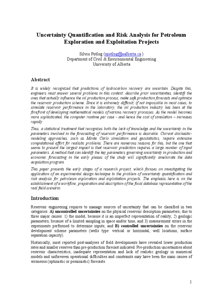 Uncertainty Quantification in Oil Projects | PDF | Petroleum Reservoir ...