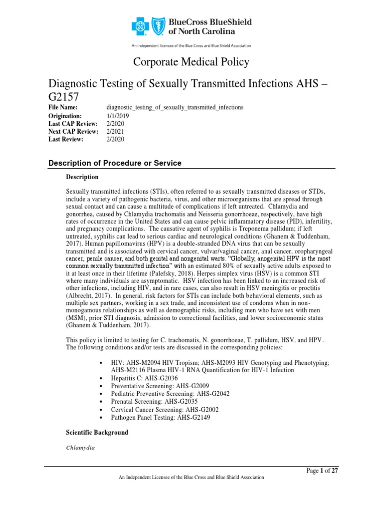 Diagnostic Testing of Sexually Transmitted Infections | PDF | Sexually ...