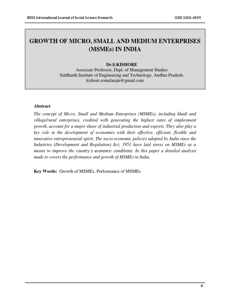 Growth of Micro, Small and Medium Enterprises (Msmes) in India | PDF ...