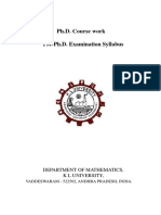Ph.D. Course Work Pre-Ph.D. Examination Syllabus: Department of Mathematics, K L University