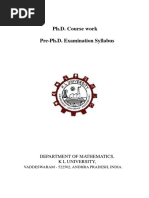 Ph.D. Course Work Pre-Ph.D. Examination Syllabus: Department of Mathematics, K L University