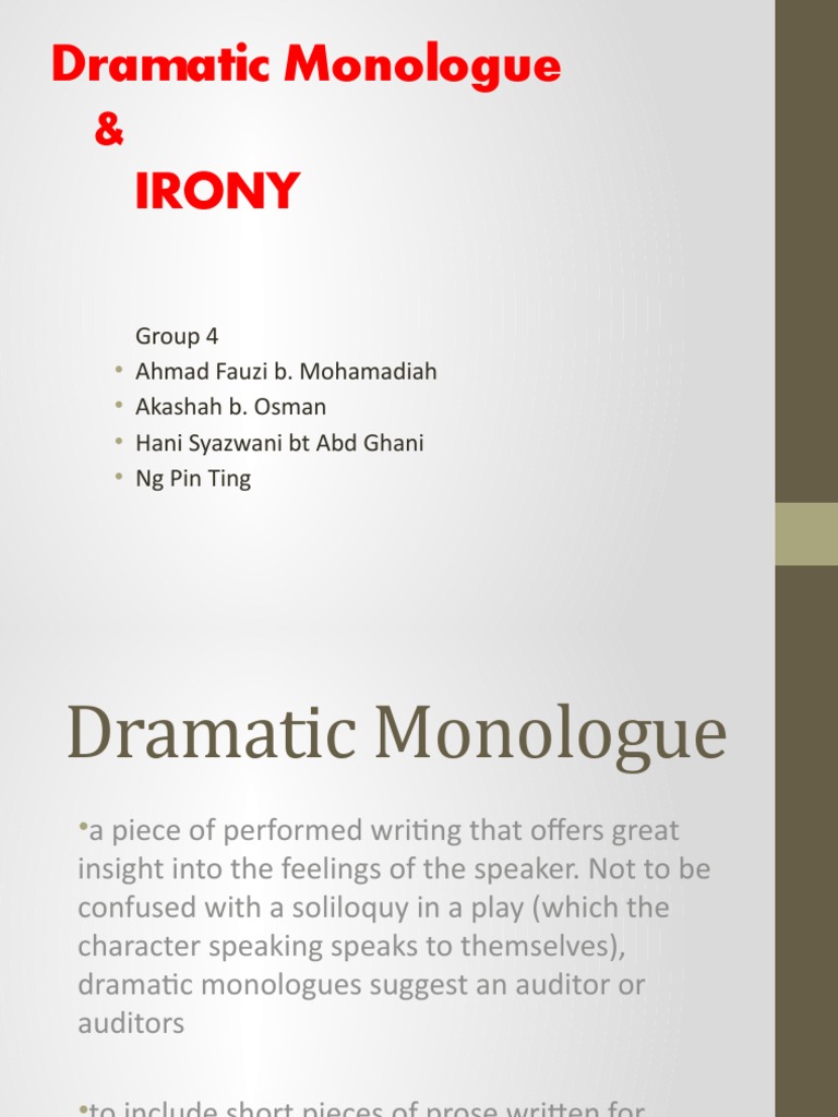 Understanding Dramatic Monologues | PDF | Irony | Semiotics