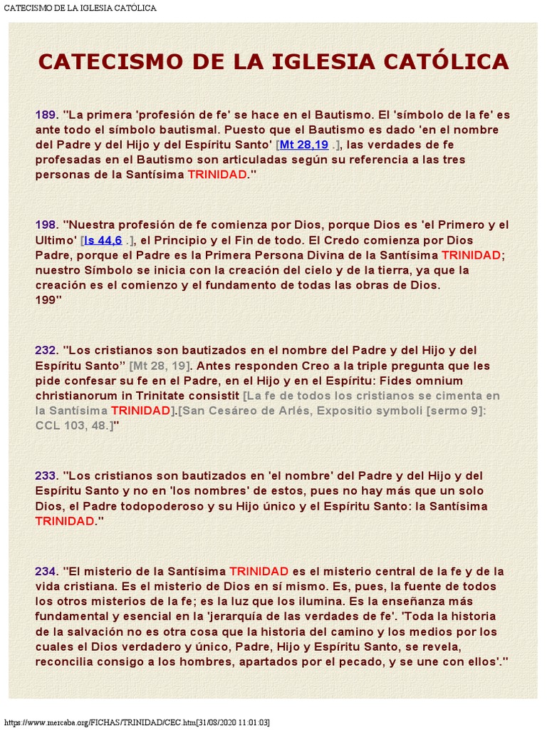 La fe en el Catecismo Católico | PDF | Trinidad | espíritu Santo