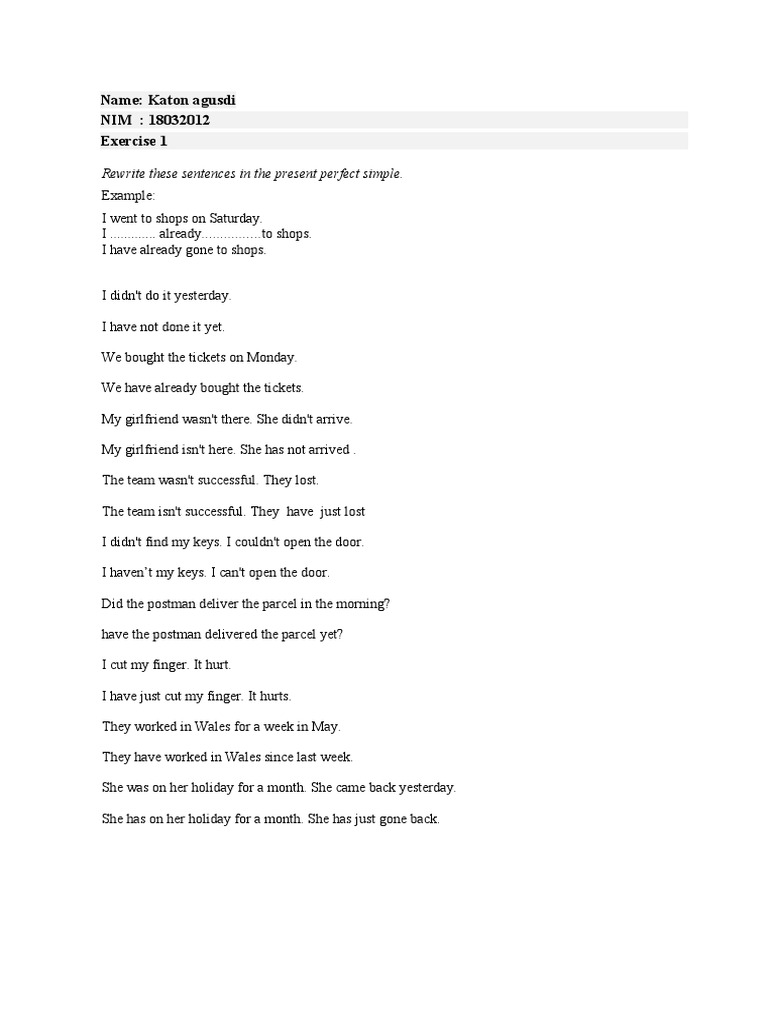 Present Perfect Exercises Worksheet | PDF | Syntax | Language Mechanics