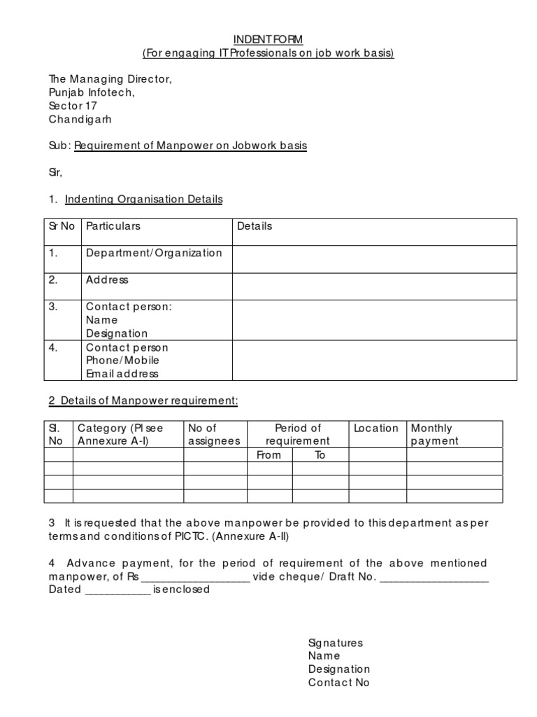 Job Work Manpower Indent Form | PDF | Economies | Business