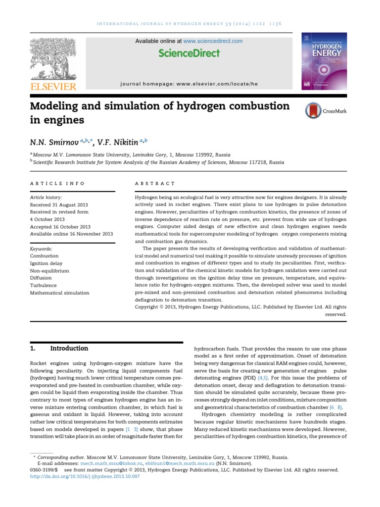 Modeling and Simulation of Hydrogen Combustion in Engines ...