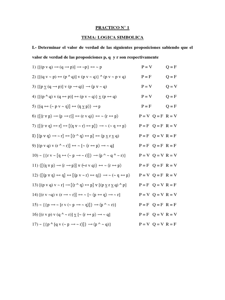 Practico De Logica Pdf Proposicion Expresiones Logicas