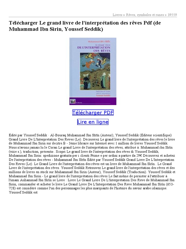 Interprétation Des Rêves Ibn Sirine Pdf Gratuit Telecharger CoursExercices - Com Le-Grand-Livre-De-Linterprétation-Des-Rêves  - PDF 61 | PDF