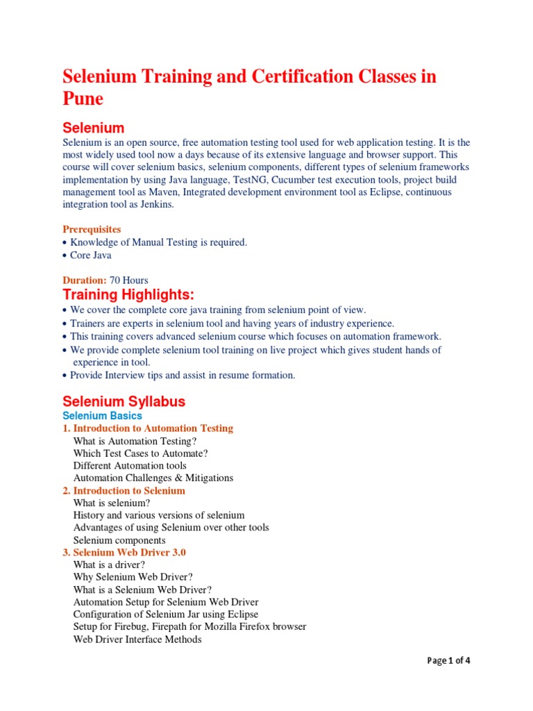 Selenium Training Classes in Pune | PDF | Selenium (Software ...