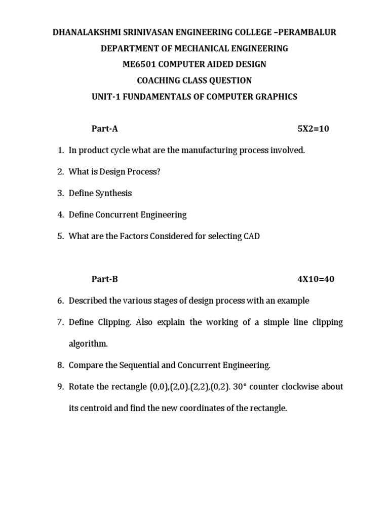 CAD Coaching Class Questions Overview | PDF | Computer Aided Design ...
