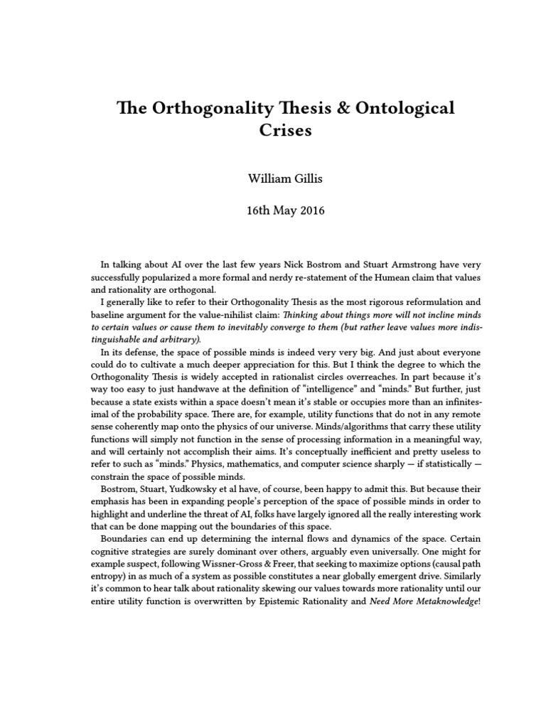 orthogonality thesis wiki