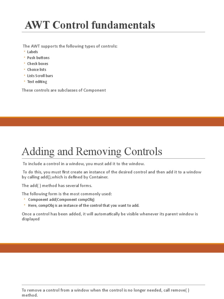 AWT Control Fundamentals: The AWT Supports The Following Types of ...