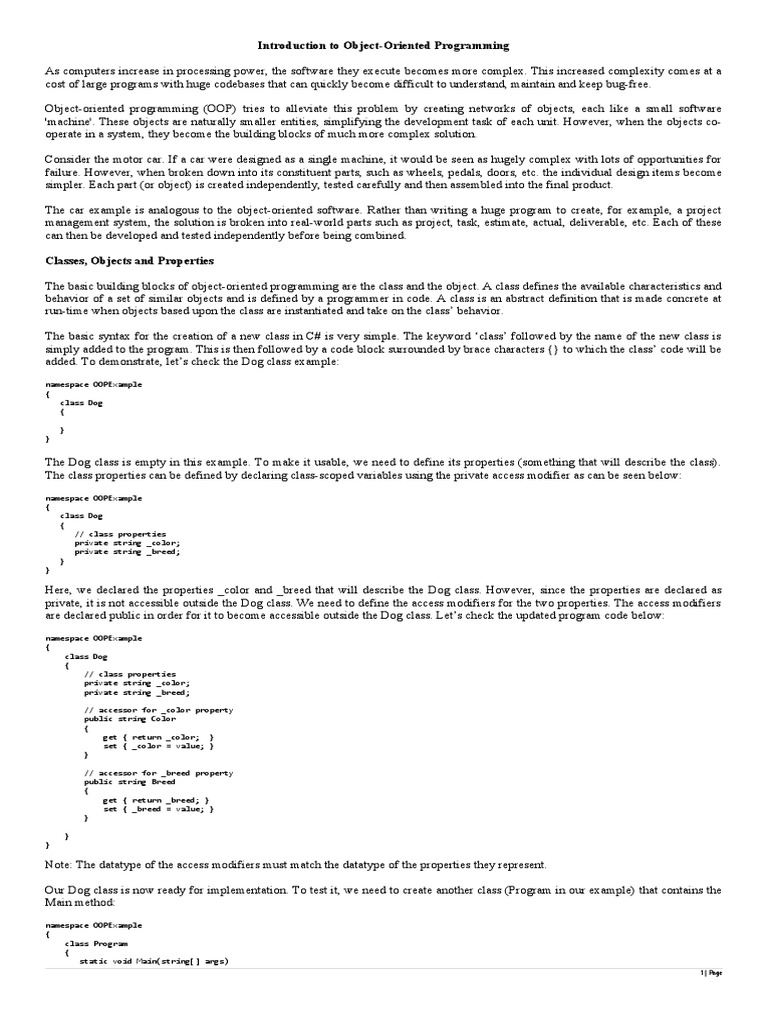 Introduction To Object-Oriented Programming: 1 - Page | PDF | Object ...