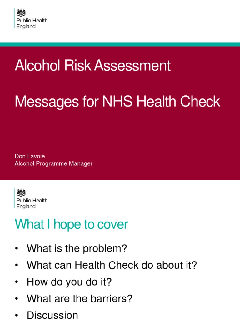 2016 Alcohol Risk Assessment NHS Health Check PDF Alcoholism Risk