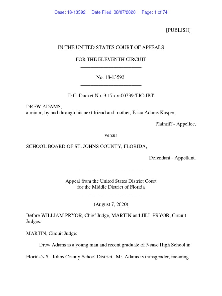 Adams v. School Board of St. John's County Panel Decision | PDF |  Transgender | LGBTQIA+ Studies