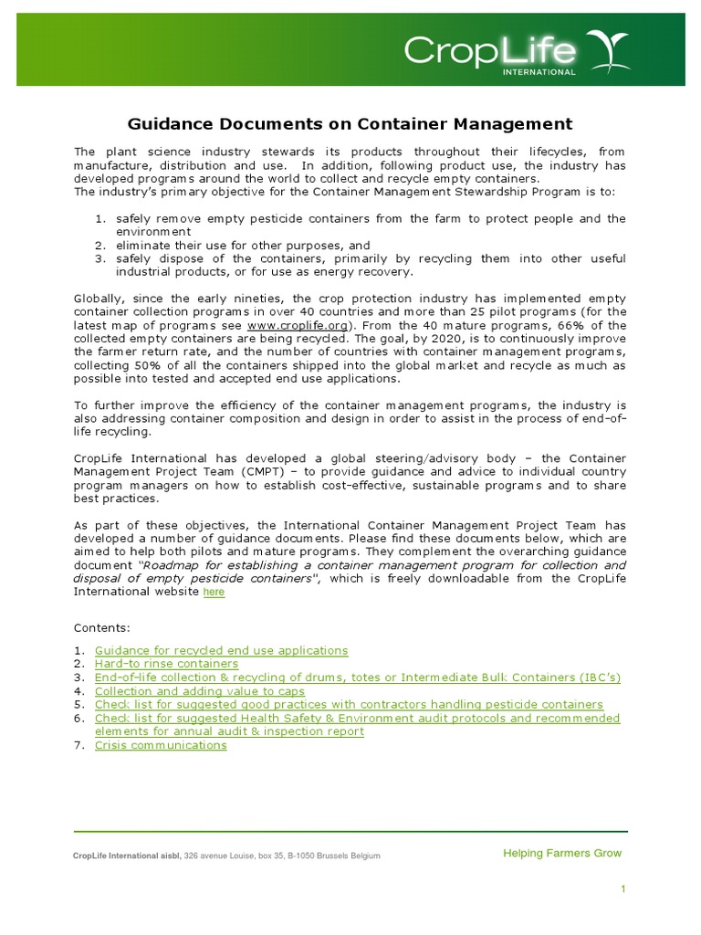 Guidance Documents On Container Management | PDF | Recycling | Plastic