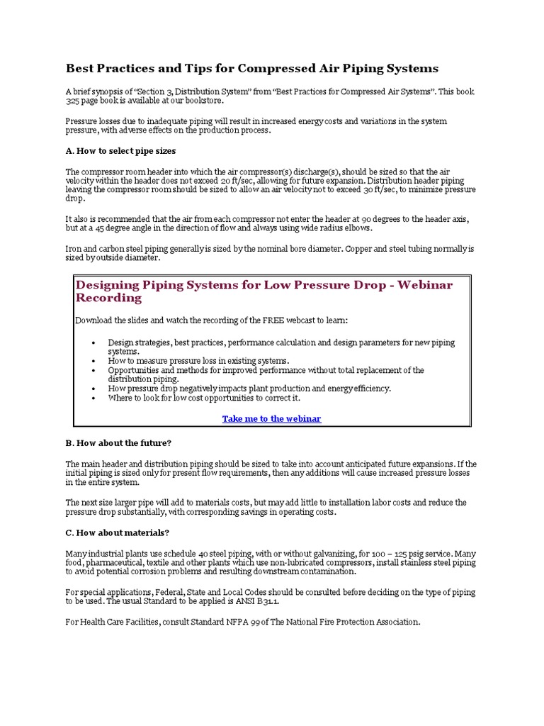Best Practices And Tips For Compressed Air Piping Systems Pdf
