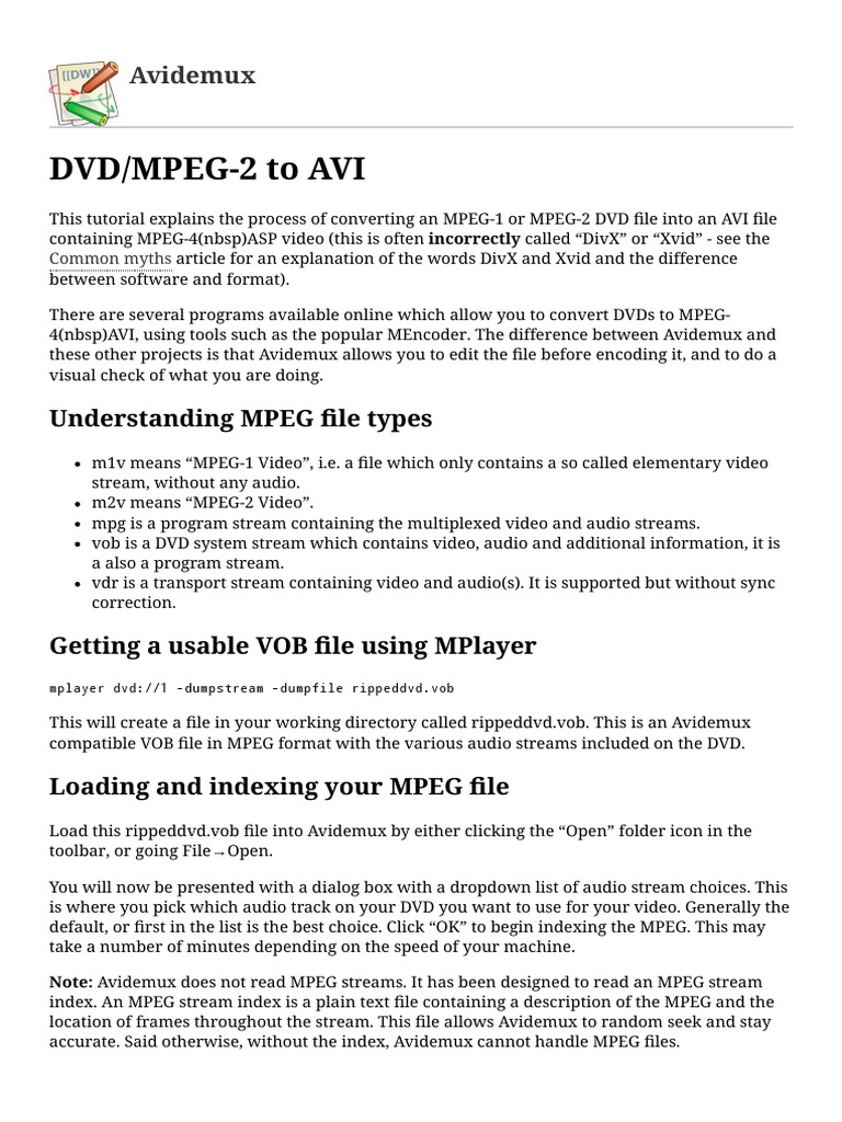 Convert DVD to AVI with Avidemux | PDF | Data Compression | Video