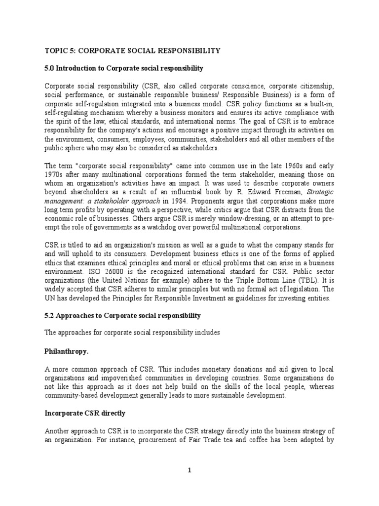 Corporate Social Responsibility Overview | PDF | Corporate Social ...