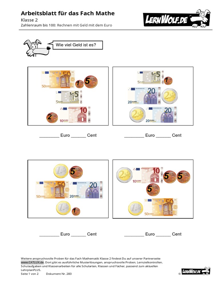 283 Uebungsblatt Gratis Mathematik Rechnen Euro Cent | PDF
