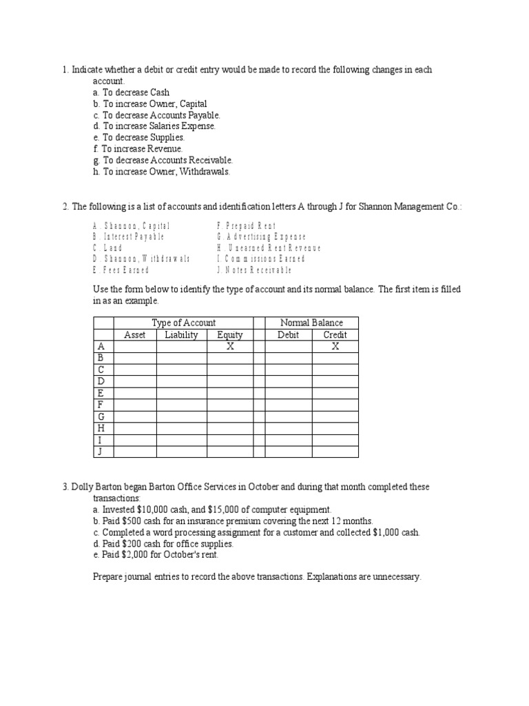 Chapter 1 - Activity Worksheet | PDF | Debits And Credits | Expense