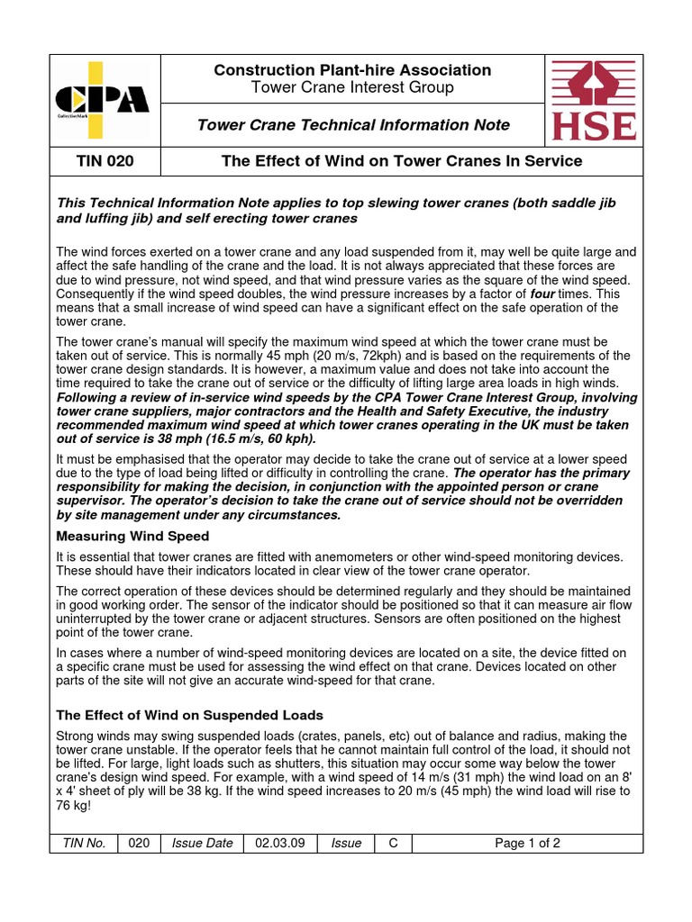Tower Crane Technical Information Note: Construction Plant-Hire ...