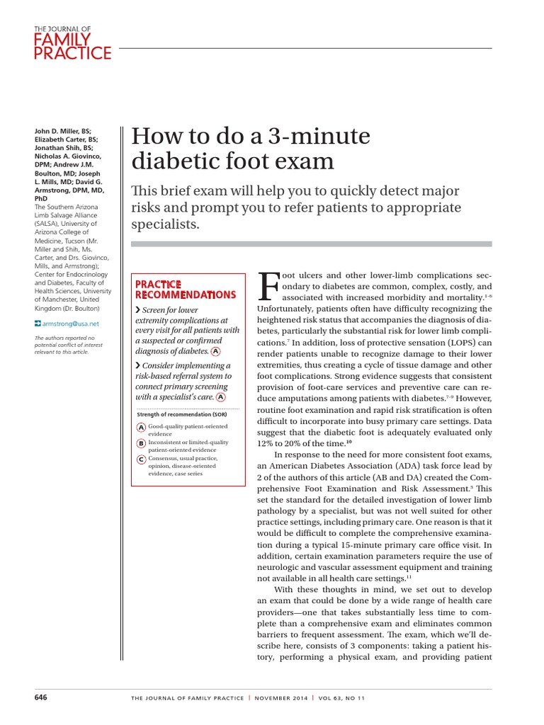 3 Minute Diabetic Foot Exam | PDF | Physical Examination | Wound