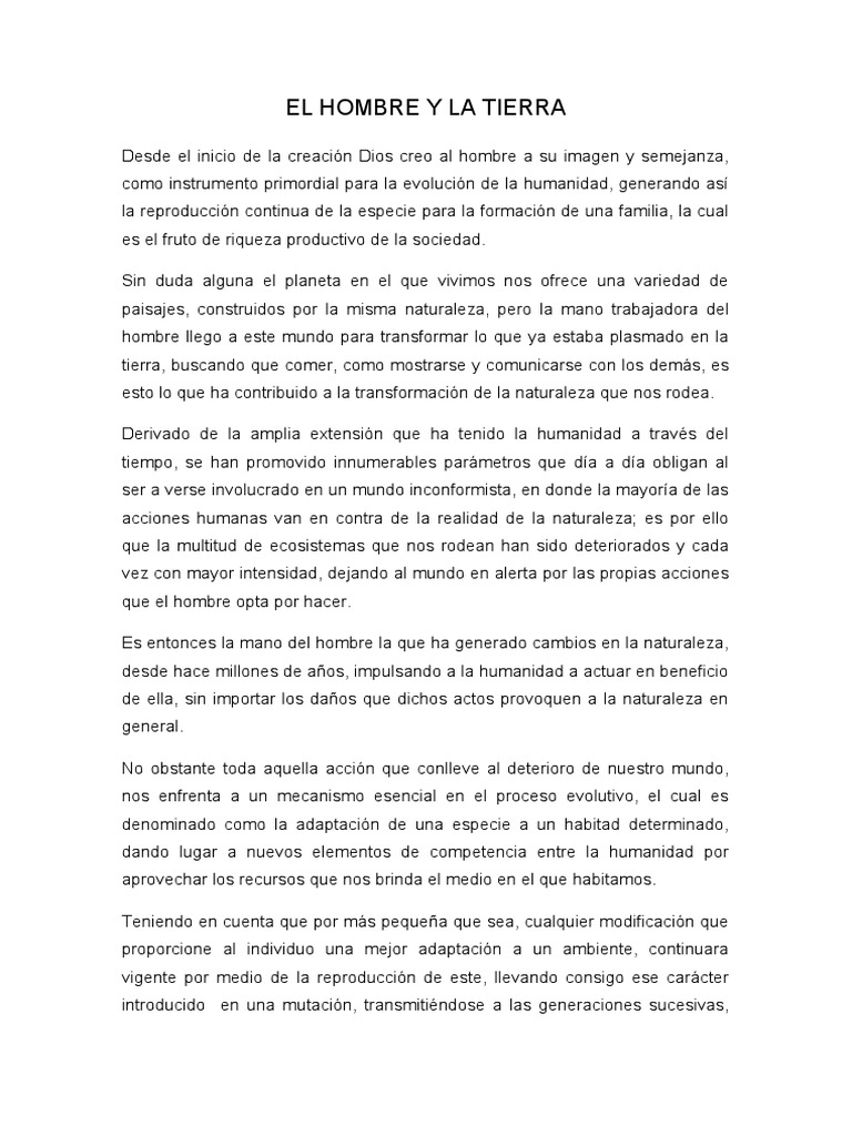 Impacto del Hombre en la Tierra | PDF | Evolución | Naturaleza