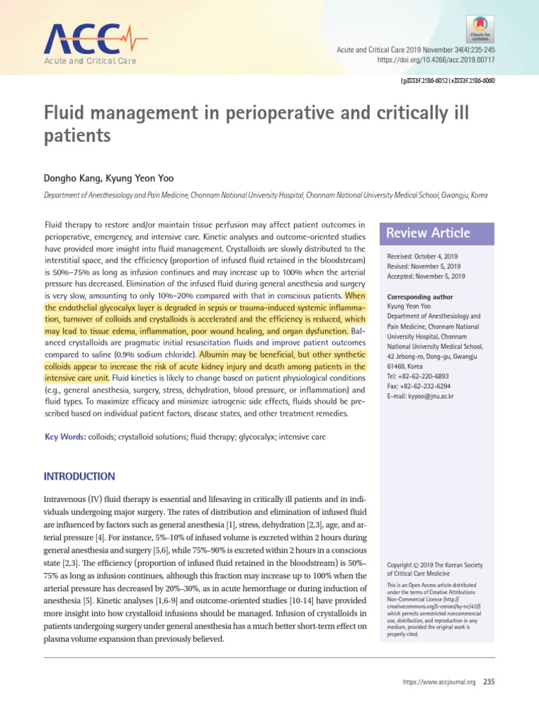 Fluid Management in Perioperative and Critically Ill Patients Acute