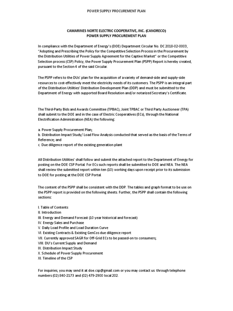 CANORECO Power Supply Plan Overview | PDF | Kilowatt Hour | Renewable ...
