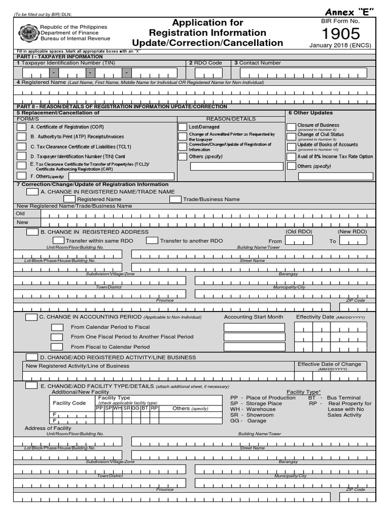 BIR Form 1905: RDO Code Update Guide | PDF | Invoice | Receipt