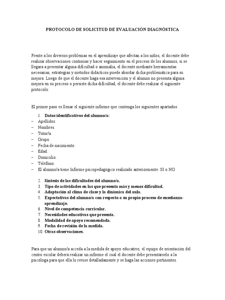 Protocolo de Evaluación Diagnóstica Escolar | PDF | Evaluación | Maestros