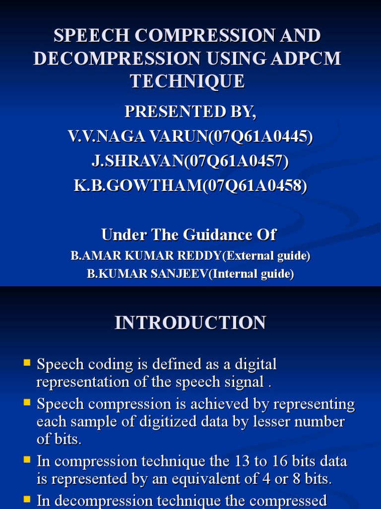 Speech Compression and Decompression Using Adpcm Technique | PDF ...