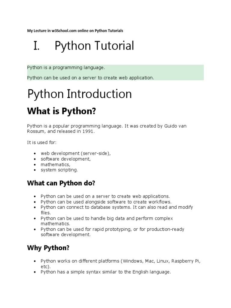 My Lecture in W3school1 | PDF | Boolean Data Type | Python (Programming ...
