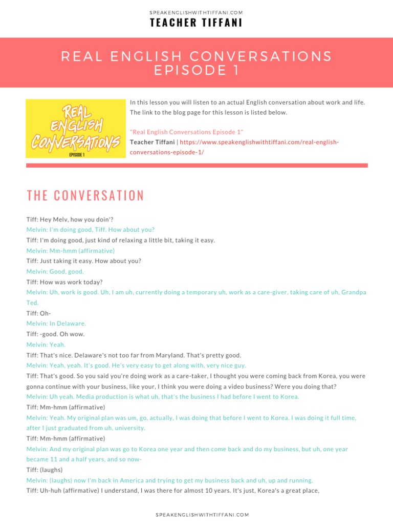 Real English Conversations Episode 1: The Conversation | PDF | Language ...