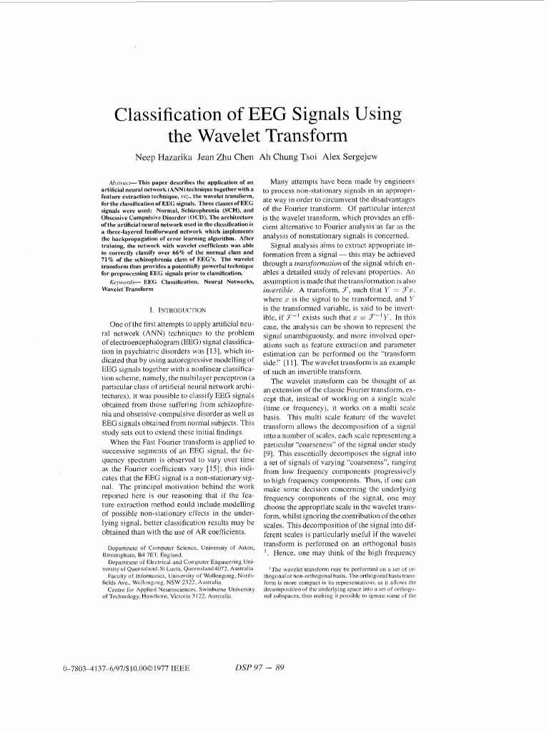 EEG Classification via Wavelet Transform | PDF | Wavelet ...