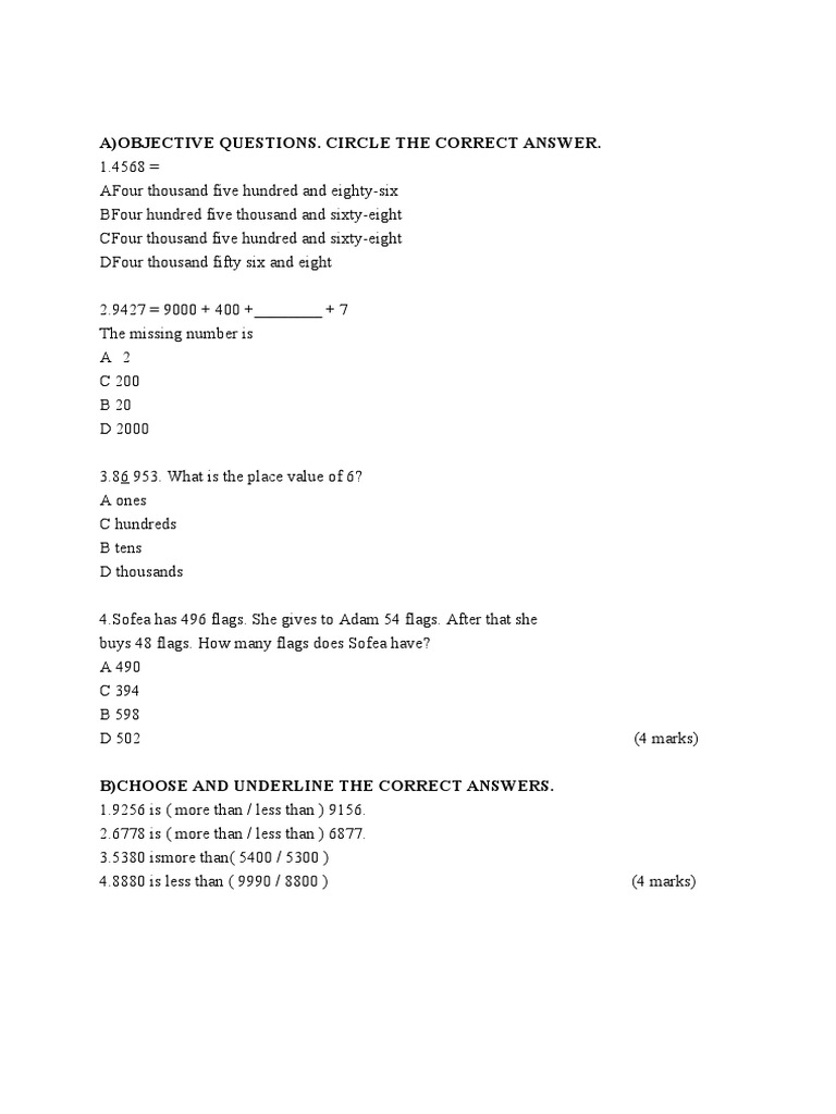 A) Objective Questions. Circle The Correct Answer | PDF