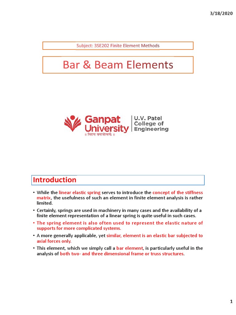 Bar Element in Finite Element Analysis | PDF | Elasticity (Physics ...
