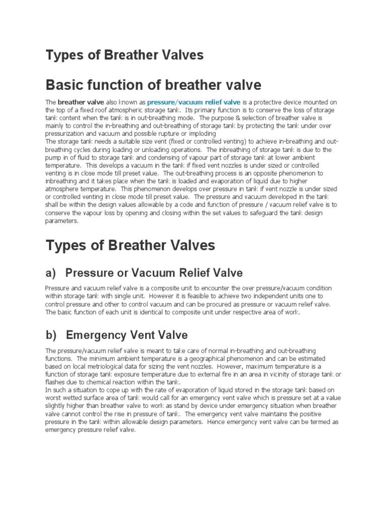 Basic Function of Breather Valve PDF Boiler Vacuum
