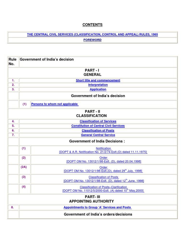 CCS (CCA) Rules Overview 1965 | PDF | Government | Justice