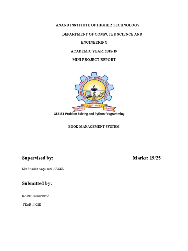 Book Management System: A Mini Project Report on Developing a Python ...
