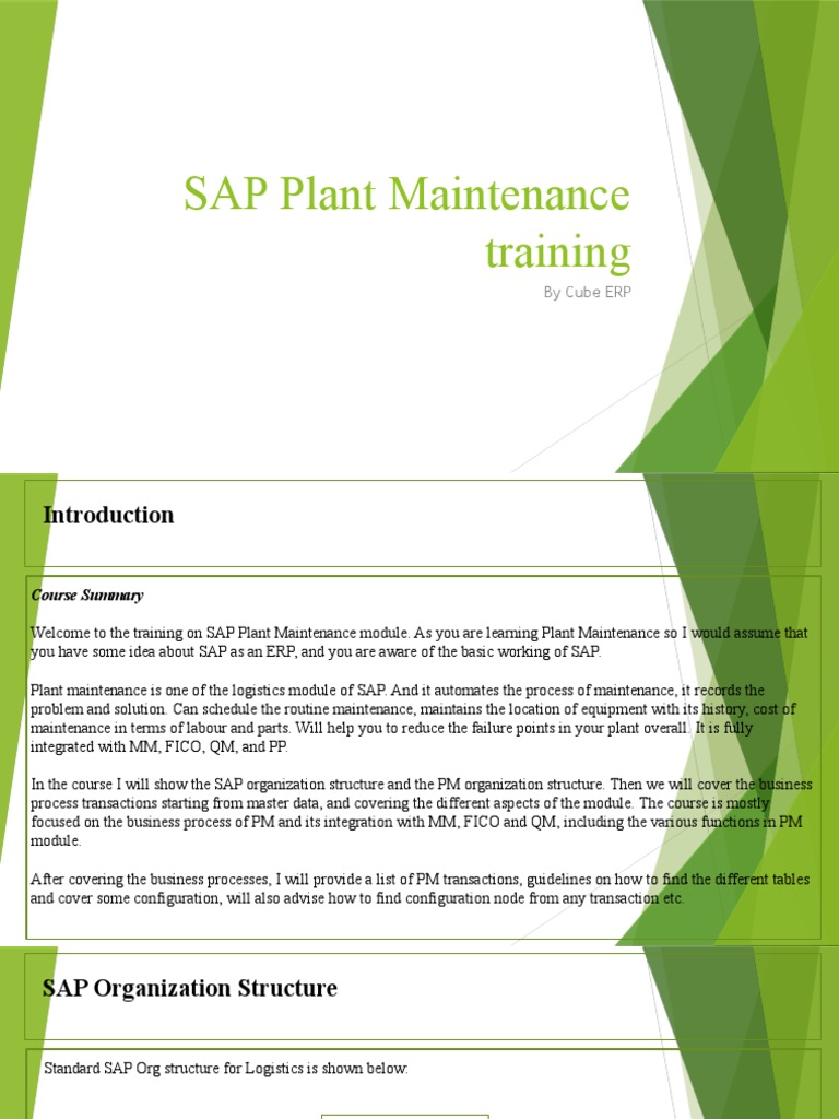 Calligrapher Meer dan wat dan ook salon SAP Plant Maintenance Training: by Cube ERP | PDF | Enterprise Resource  Planning | Systems Engineering