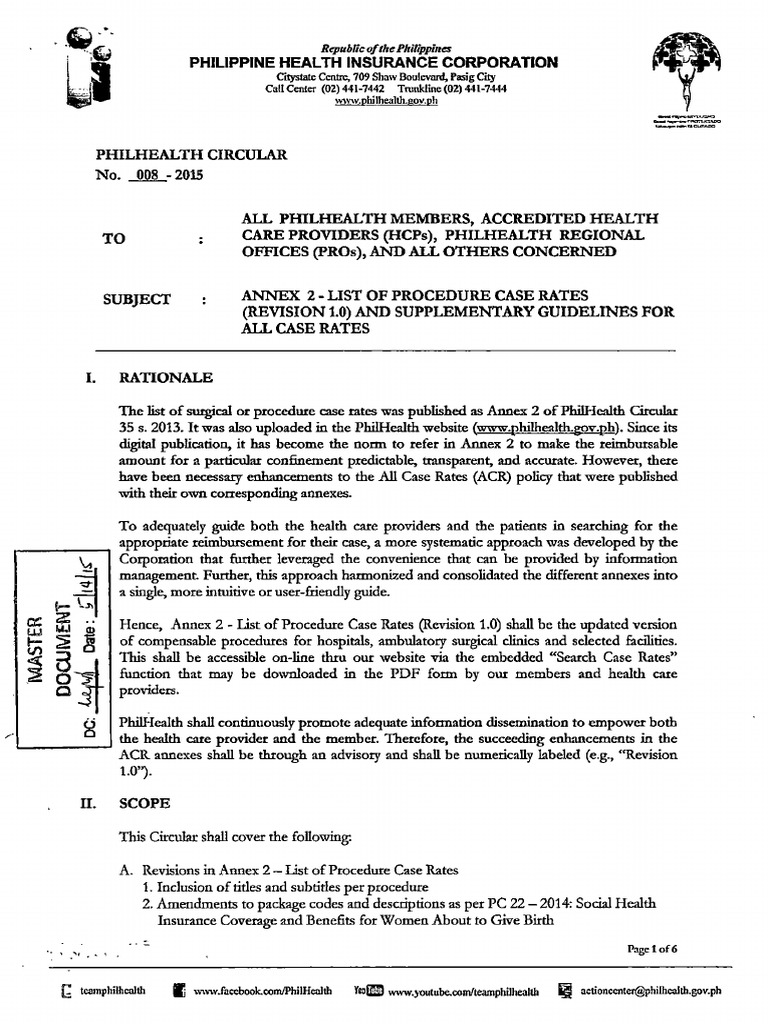Updated Procedure Case Rates for PhilHealth | PDF