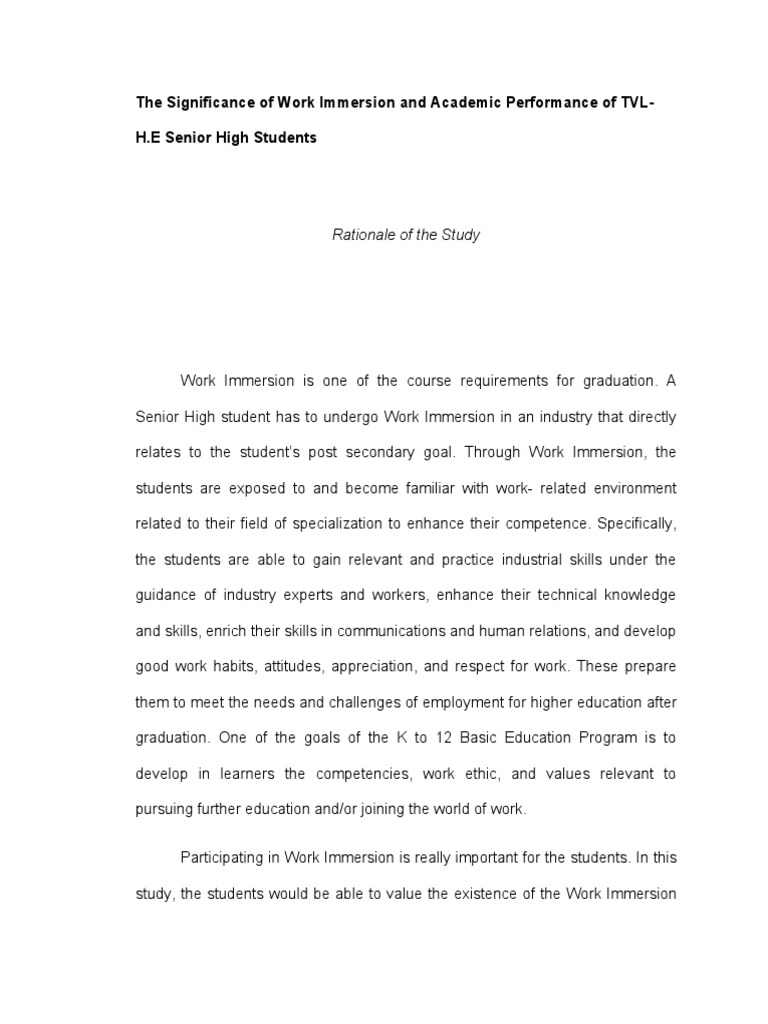 Benefits of Work Immersion for TVL Students | PDF | Behavior ...