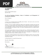 Letter to Architects & Schools - 'SOP' Post Lockdown