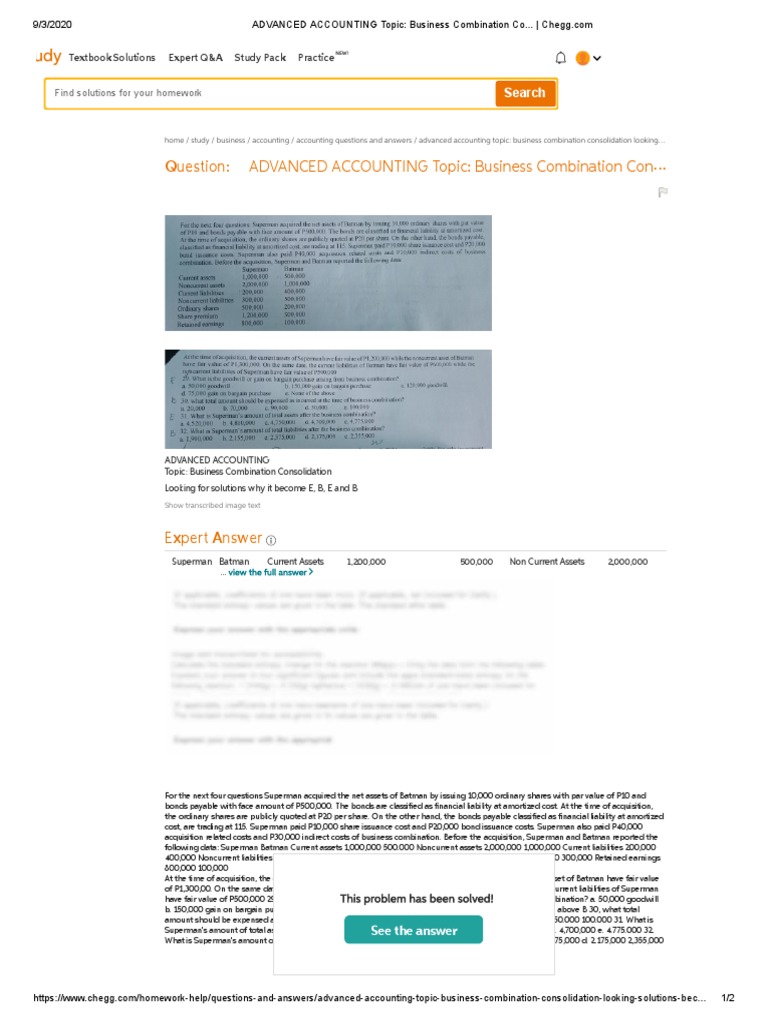 ADVANCED ACCOUNTING Topic - Business Combination Co... PDF | PDF ...