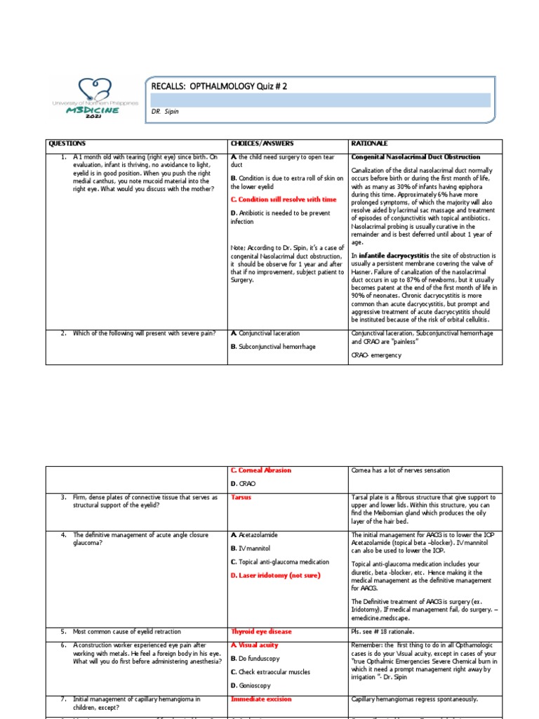 Ophthalmology Case Study Questions | PDF | Human Anatomy | Diseases Of ...