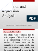 Correlation and Regression Analysis: Catherine Rose V. Alferez & Sarah Mar D. Naingue