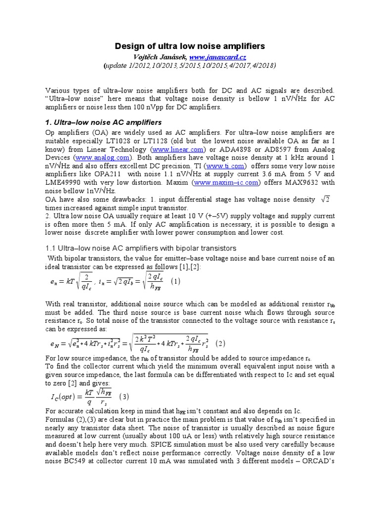 Design of Ultra Low Noise Amplifiers | PDF | Amplifier | Transformer
